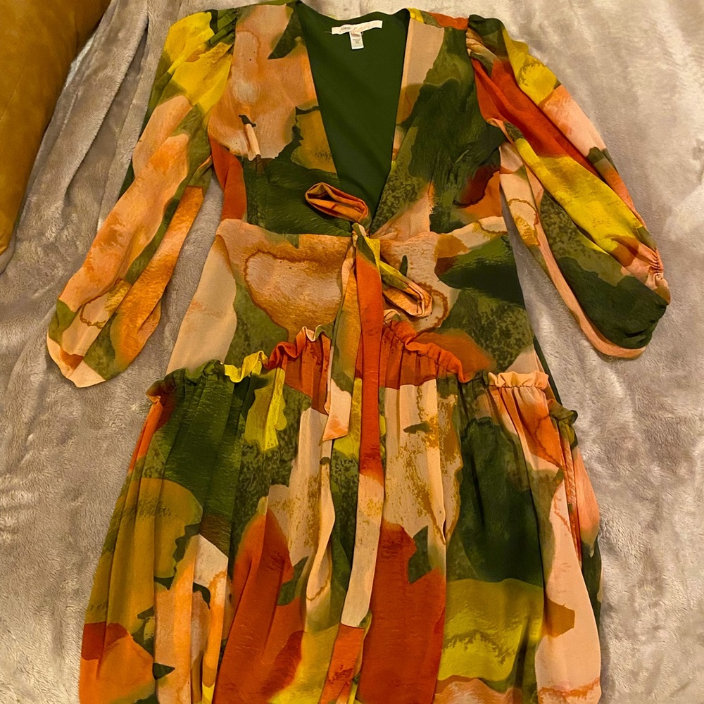 Anthropology abstract  wrap dress 3/4 sleeve * retails $200